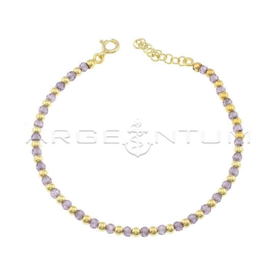 Bracelet with spheres and purple zircons faceted yellow gold plated in 925 silver