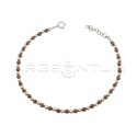 Bracciale di ematite faccettata marrone e sfere lucide placcato oro bianco in argento 925