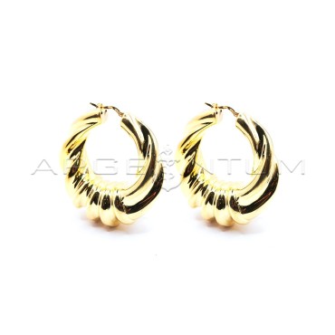 Orecchini a cerchio elettroformati torchon degradè con righe verticali centrali e chiusura a ponte placcati oro giallo in argent