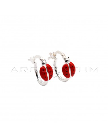 Tubular hoop earrings with red...