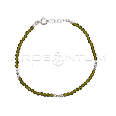 Bracciale di cristalli verde oliva e sfere in argento placcato oro bianco in argento 925