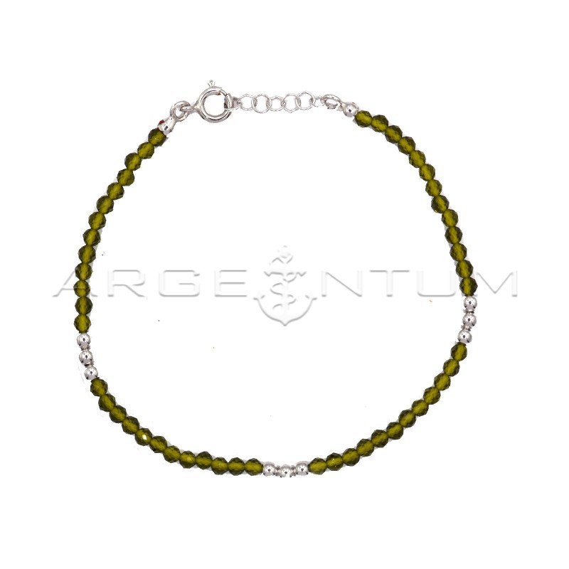 Bracciale di cristalli verde oliva e sfere in argento placcato oro bianco in argento 925