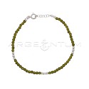 Bracciale di cristalli verde oliva e sfere in argento placcato oro bianco in argento 925