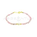 Bracciale a sfere in agata rosa con perla centrale coltivata in acqua dolce e sfere laterali in argento placcate oro giallo in a