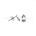 Engraved and satin wing stud earrings with white gold plated snap attachment in 925 silver