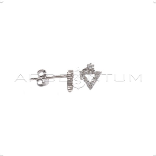Orecchini a lobo sagoma triangolo con punto luce bianco placcati oro bianco in argento 925
