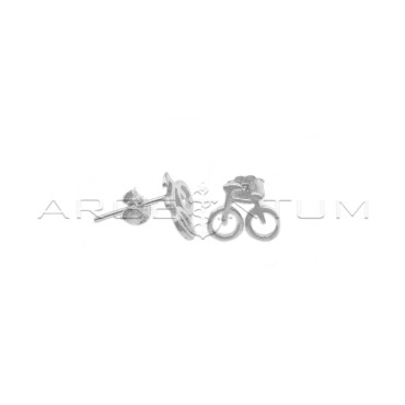 Stud earrings with bicycle and snap closure in white gold plated 925 silver