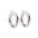 White gold plated tubular hoop earrings with bridge clasp in 925 silver