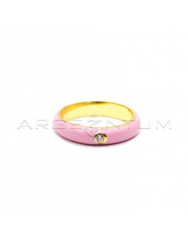 Pink enameled wedding ring with white...