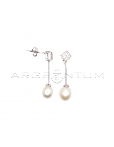 Pendant earrings with white zircon...