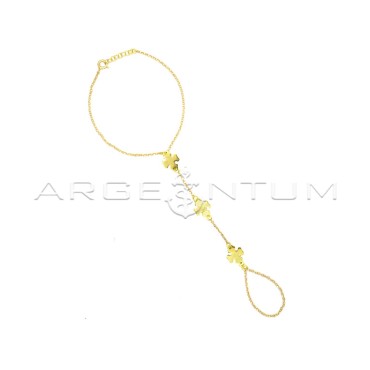 Hand-kissed bracelet with diamond-cut rolò mesh with yellow gold-plated four-leaf clover in 925 silver
