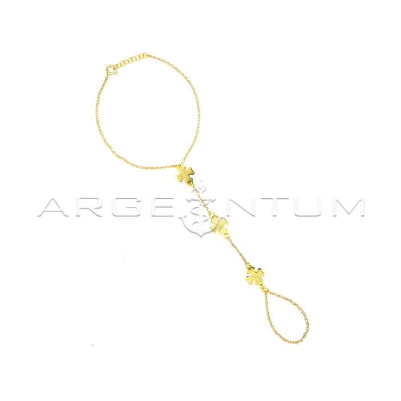 Hand-kissed bracelet with diamond-cut rolò mesh with yellow gold-plated four-leaf clover in 925 silver