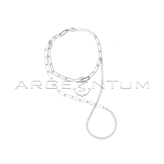 Bracciale baciamano maglia tennis e maglia biscotto placcato oro bianco in argento 925
