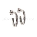 White gold plated tubular oval torchon hoop earrings with pressure attachment in 925 silver