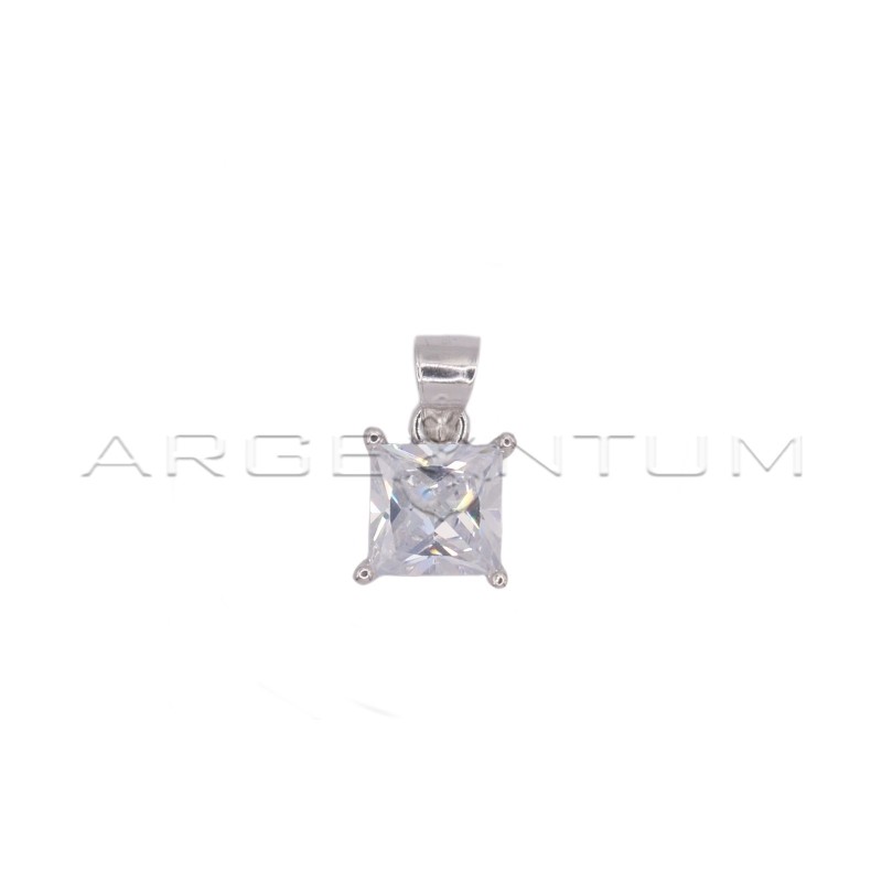 Square light point pendant with white gold plated 6 mm zircon in 925 silver