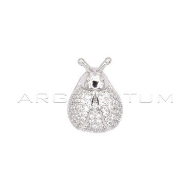 White semi-circular ladybug pendant with white gold-plated pass-through counter-link in 925 silver