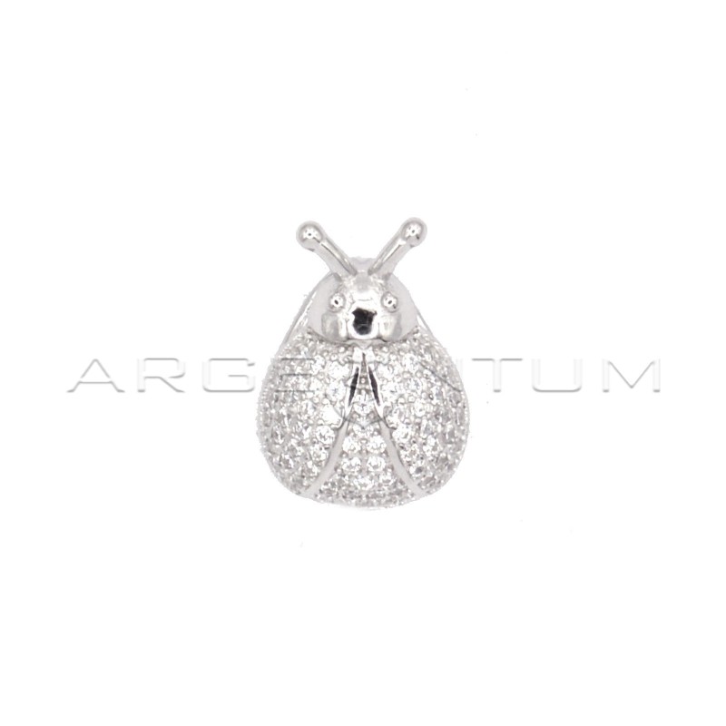 Ciondolo coccinella semizirconata bianca con contromaglia passante placcato oro bianco in argento 925