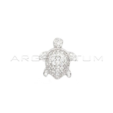 White zircon turtle pendant with white gold-plated passing link in 925 silver