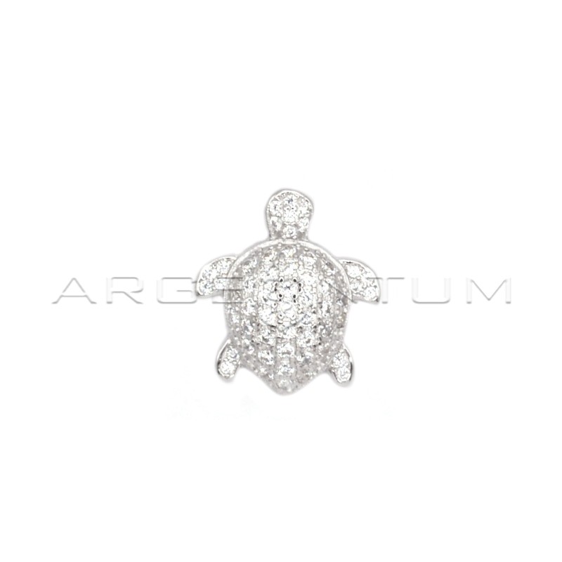 White zircon turtle pendant with white gold-plated passing link in 925 silver