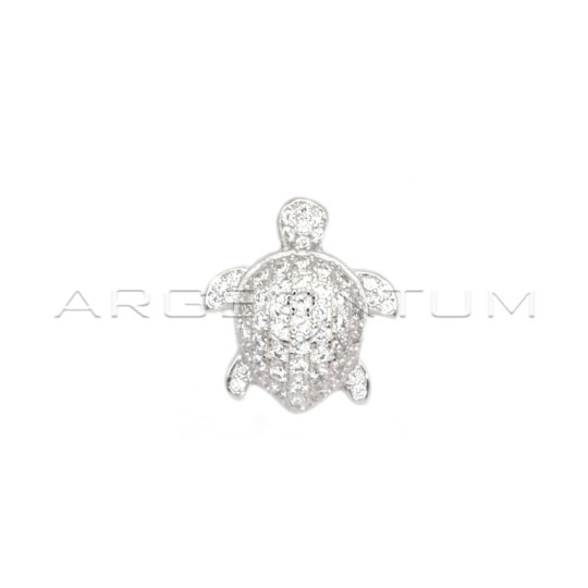 Ciondolo tartaruga zirconata bianca con contromaglia passante placcato oro bianco in argento 925