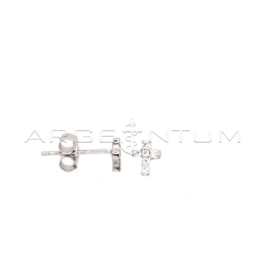 White gold plated white gold plated cross stud earrings in 925 silver