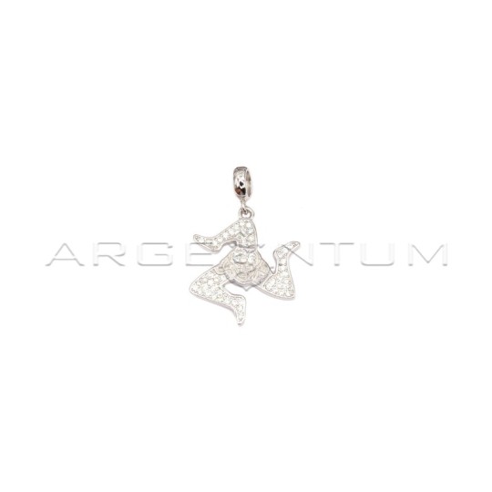 White and engraved white gold-plated trinacria pendant in 925 silver