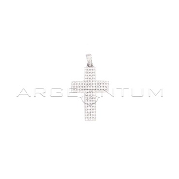 Cross pendant in white cubic zirconia pave with white gold plated zirconia counter-link in 925 silver