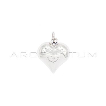 White gold plated shiny paired heart pendant in 925 silver