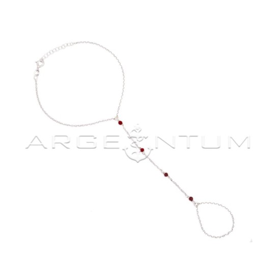 Bracciale baciamano maglia rolò diamantata e cristalli bordeaux placcato oro bianco in argento 925