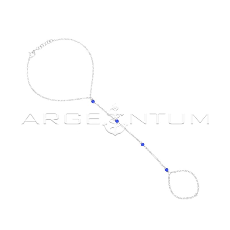 Hand-kissed bracelet with diamond-cut rolò mesh and light blue crystals, white gold plated in 925 silver