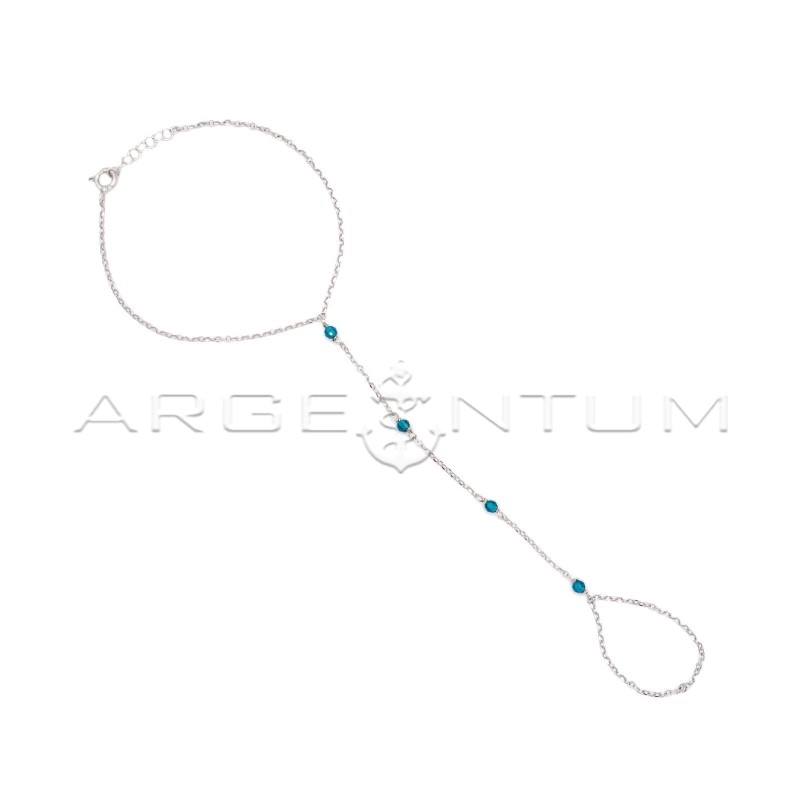 Hand-kissed bracelet with diamond-cut rolò mesh and petroleum green crystals, white gold plated in 925 silver