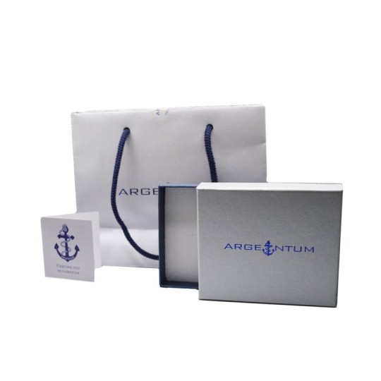 Packaging in two-tone blue and silver cardboard with blue printed logo and internal white sponge complete with shopper seal and