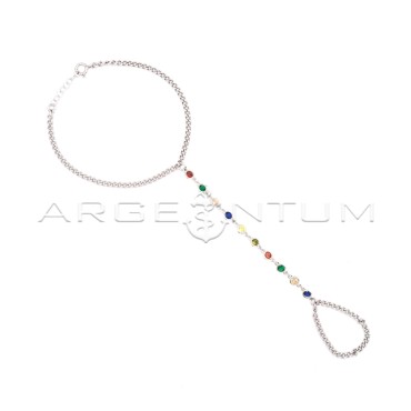 Curb mesh hand-kissed bracelet with multicolor tennis onion segment in white gold plated 925 silver