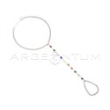 Bracciale baciamano maglia grumetta con segmento maglia tennis multicolor a cipollina placcato oro bianco in argento 925