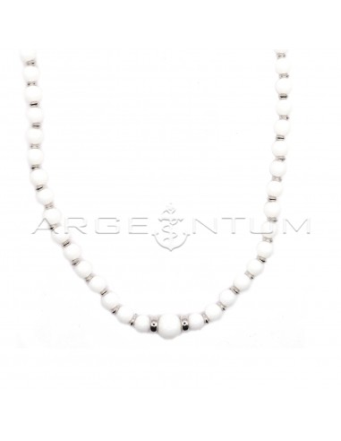 White agate ball necklace with white...