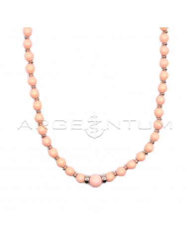 Pink coral paste ball necklace with...