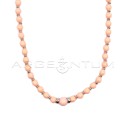 Collana a sfere in pasta di corallo rosa con rondelle in argento placcato oro bianco