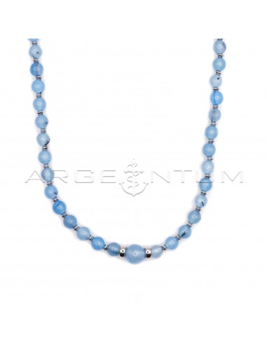 Blue agate ball necklace with white...