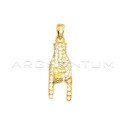 Rounded horns pendant in white cubic zirconia pave with yellow gold plated zirconia counter-link in 925 silver