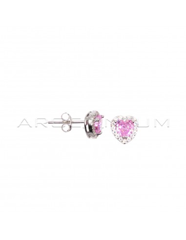 Stud earrings with central pink heart...