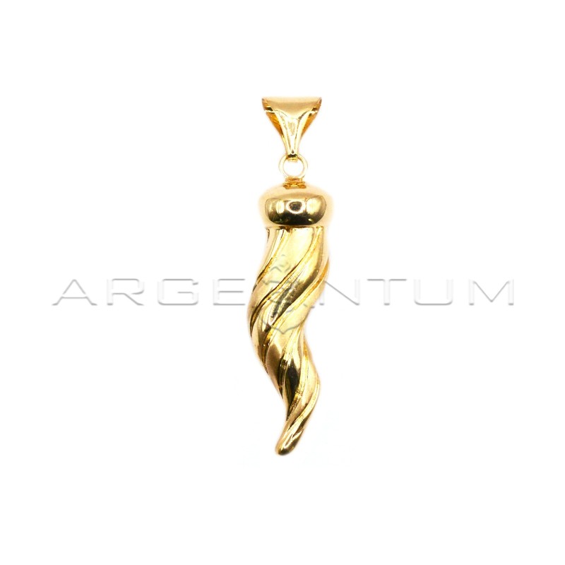 Electroformed pendant with satin and polished yellow gold plated torchon horn in 925 silver