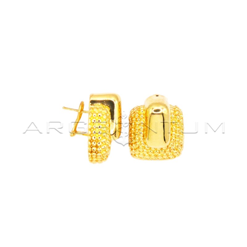 Polished rectangle and dotted square electroformed stud earrings with yellow gold plated stud and clip in 925 silver