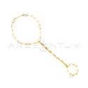 Bracciale baciamano maglia biscotto con segmento centrale smaltato rosa placcato oro giallo in argento 925