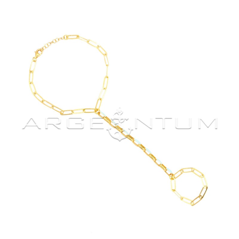 Bracciale baciamano maglia biscotto con segmento centrale smaltato celeste placcato oro giallo in argento 925