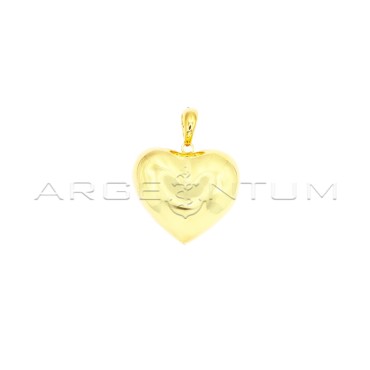 40 mm convex heart pendant with oval convex counter-link in 925 silver plated yellow gold