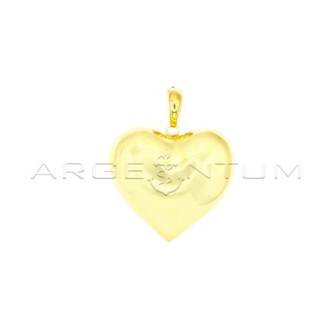 Convex heart pendant mm 45 with oval concave yellow gold plated counter-link in 925 silver