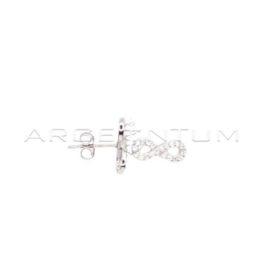 White gold plated white zircon infinity lobe earrings in 925 silver