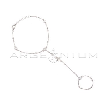 Bracciale baciamano maglia pallina alternata con punti luce a cipollina e cuore a pavè di zirconi centrale placcato oro bianco i