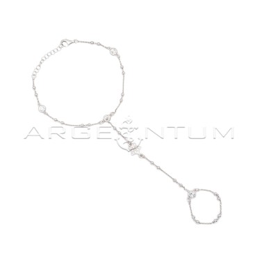 Hand-kissed bracelet with alternating ball mesh with small onion points of light and central zircon pavé star, 925 white gold pl