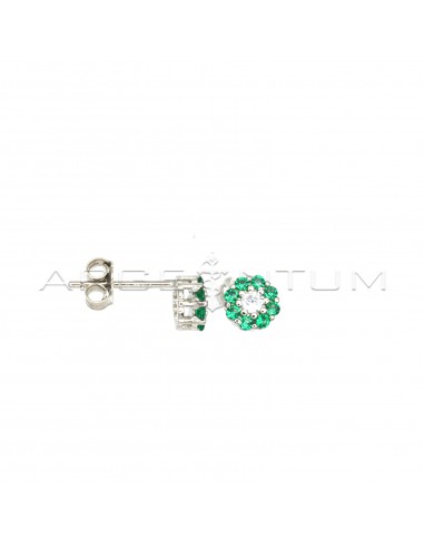 Flower lobe earrings with green...